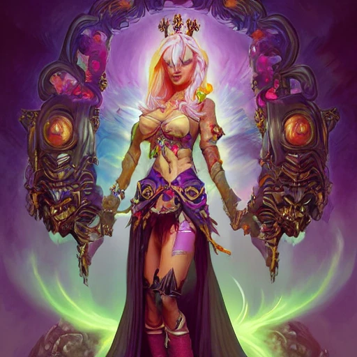 a full body portrait of the lisa frank world of warcraft character art, gothic, highly detailed, digital painting, crown of skulls, artstation, smooth, sharp focus, illustration, art by artgerm and greg rutkowski and alphonse mucha and william - adolphe bouguereau 