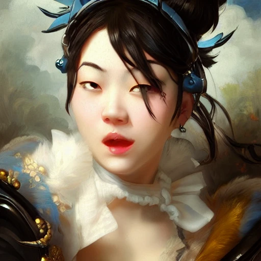 portrait, mei from overwatch, gothic, artstation, digital illustration, masterwork painting by Francois Boucher, Oil Painting