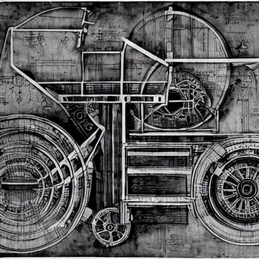 mechanical blueprints, highly detailed, by Leonardo da Vinci