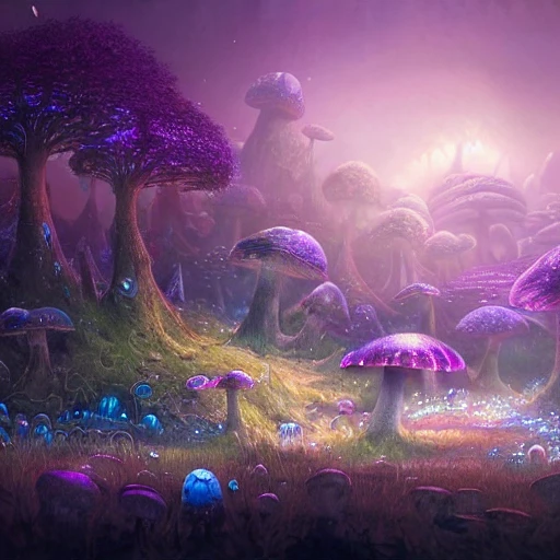 concept art painting of a fantasy alien fungal landscape at nigh ...