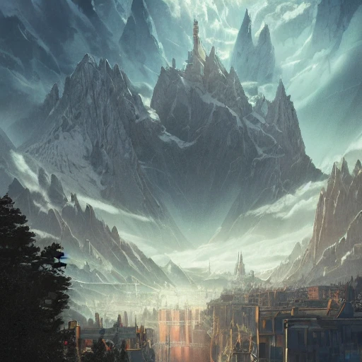 Authentic illustrations of different cities in The Lord of the Rings,Magnificent super wide angle,high quality, 8k,high resolution, city landscape, side scrolling, Rule of Thirds, 4K, Retrofuturism,by makoto shinkai,Anton Fadeev, thomas kinkade,greg rutkowski