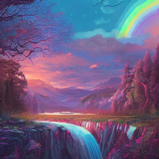 Futurescape, rainbows, unicorns, highly detailed landscape art, 8k, 4k, trending on CGSOCIETY :: by Dan Mumford