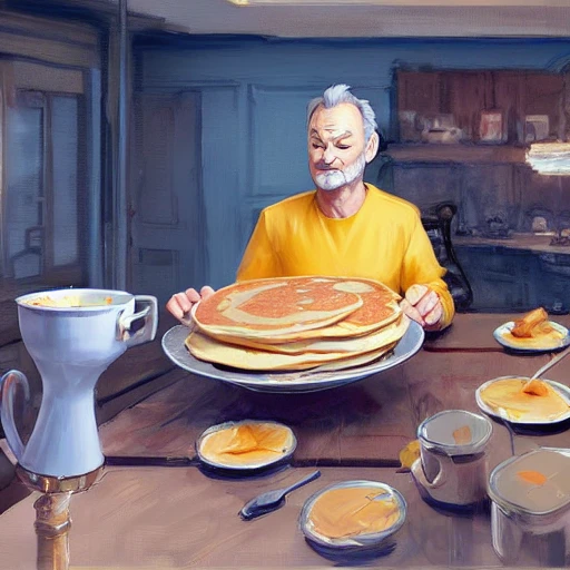 bill murray making pancakes animation pixar style, by magali villeneuve, artgerm, jeremy lipkin and michael garmash, rob rey and kentaro miura style, golden ratio, trending on art station 