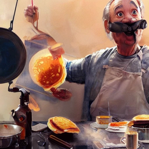 bill murray making pancakes animation pixar style, by magali villeneuve, artgerm, jeremy lipkin and michael garmash, rob rey and kentaro miura style, golden ratio, trending on art station 