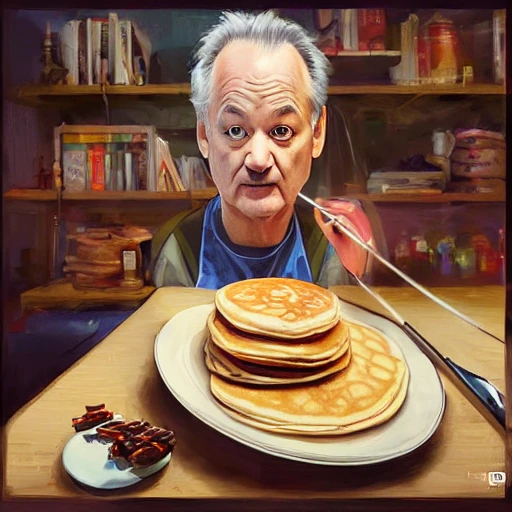 bill murray making pancakes animation pixar style, by magali villeneuve, artgerm, jeremy lipkin and michael garmash, rob rey and kentaro miura style, golden ratio, trending on art station 