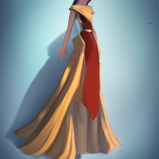 A woman wearing a dress, ArtStation trending, detailed, digital art, calm colors,