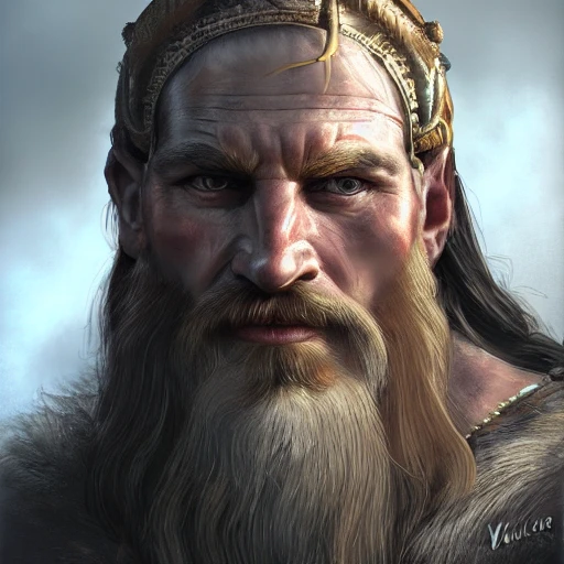 prompt: Real viking king close up portrait,hard light shading,d ...