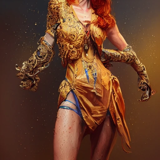 cheaky ginger, confident, bold, passionate , expressive, charismatic, very sweaty, intricate fashion clothing, insane, intricate, highly detailed, digital painting, artstation, concept art, smooth, sharp focus, illustration, Unreal Engine 5, 8K, art by artgerm and greg rutkowski and alphonse mucha