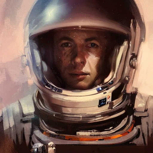 Professional painting of an astronaut, by Jeremy Mann, Rutkowski and other Artstation illustrators, intricate details, face, portrait, headshot, illustration, UHD, 4K