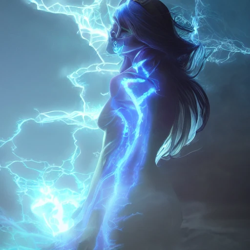 A glowing blue spirit, by Alayna Danner, Jae Lee, and Michael Wheland, 16k resolution, romanticism, digital painting, sharp focus, Unreal Engine, CryEngine, spiraling deep color