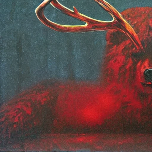 A giant bear with antlers nightmare, art by Gerhard Richter