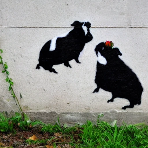 Three guinea pigs, Banksy style 