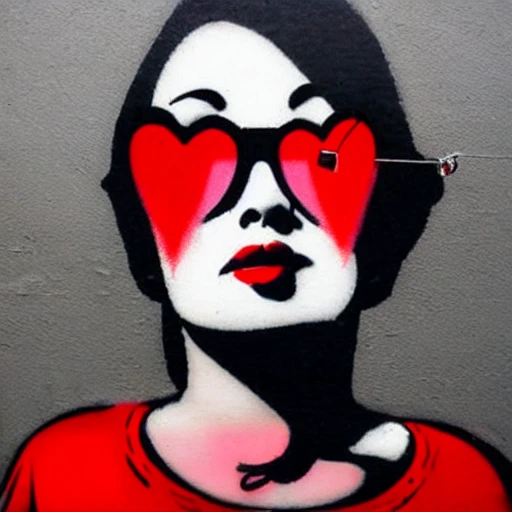 fat blonde woman with red glasses, Banksy style