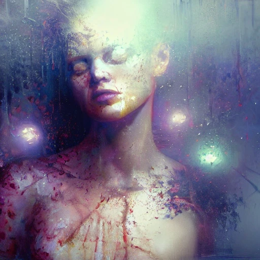 Professional painting  dreaming  psycodelic intro in submund surrealism photorealistic 8k render highly détailed,  volumetric lighting, epic composition, photorealism, very high detail,  android  by Jeremy Mann, Rutkowski and other Artstation illustrators, intricate details, face, portrait, headshot, illustration, watercolor