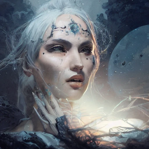 Professional painting woman goddess moon space surrealism phot ...