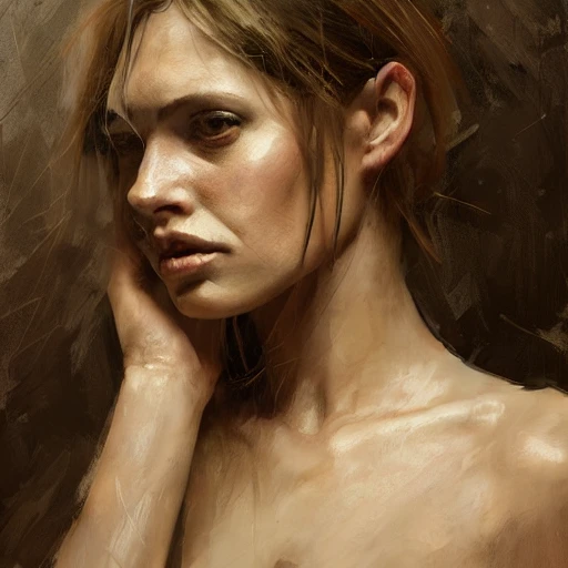 Professional portrait of a handsome rehaired naked girl by Jeremy Mann, Rutkowski and other Artstation illustrators, intricate details, face, portrait, whole body, detailed hairs, detailed breasts, detailed pussy, illustration, UHD, 4K