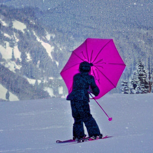 ski, magenta, umbrella