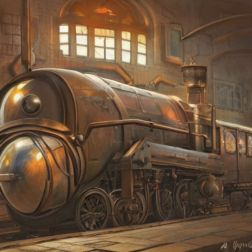 Portrait of a steampunk guinea pig in a train station, by Arai Yoshimune, Simon Stålenhag, and Dan Mumford Photorealism hyperdetailed trending on Artstation 8k resolution digital illustration cel-shaded surrealism romanticism expressionism impressionist