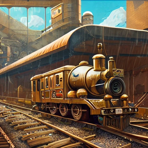 Portrait of a steampunk guinea pig on a train station, by Arai Yoshimune, Simon Stålenhag, and Dan Mumford Photorealism hyperdetailed trending on Artstation 8k resolution digital illustration cel-shaded surrealism romanticism expressionism impressionist