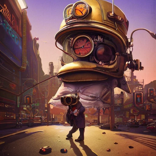 Portrait of a steampunk guinea pig in las vegas, by Arai Yoshimune, Simon Stålenhag, and Dan Mumford Photorealism hyperdetailed trending on Artstation 8k resolution digital illustration cel-shaded surrealism romanticism expressionism impressionist