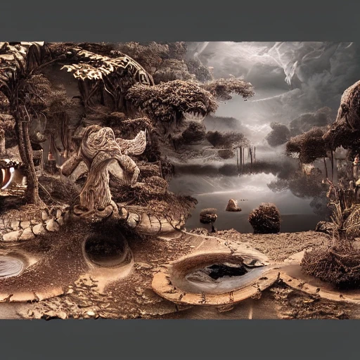 tranquil, Detailed and Intricate, Surrealist CGI, Digital Art, Hard Edge Painting, Very highly detailed