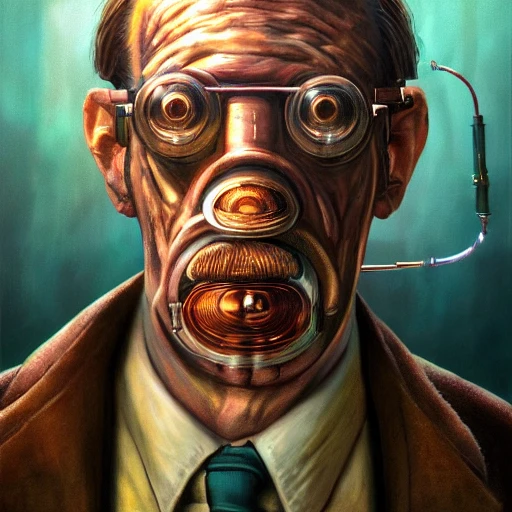 Portrait of a steampunk whole body, highly detailed face, Vaclav Havel in a Las Vegas, whole body, highly detailed face, by Arai Yoshimune, Simon Stålenhag, and Dan Mumford Photorealism hyperdetailed trending on Artstation 8k resolution digital illustration cel-shaded surrealism romanticism expressionism impressionist