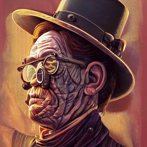 Portrait of a steampunk whole body, highly detailed face, Vaclav Havel in a Las Vegas, whole body, highly detailed face, by Arai Yoshimune, Simon Stålenhag, and Dan Mumford Photorealism hyperdetailed trending on Artstation 8k resolution digital illustration cel-shaded surrealism romanticism expressionism impressionist