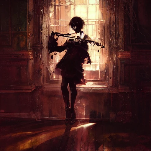 portrait of a gothic sorrow violinist, wlop, ilya kuvshinov, artgerm, krenz cushart, greg rutkowski, hiroaki samura, repin, kramskoi, hdr, reflection, dripping neon paint, arcane style