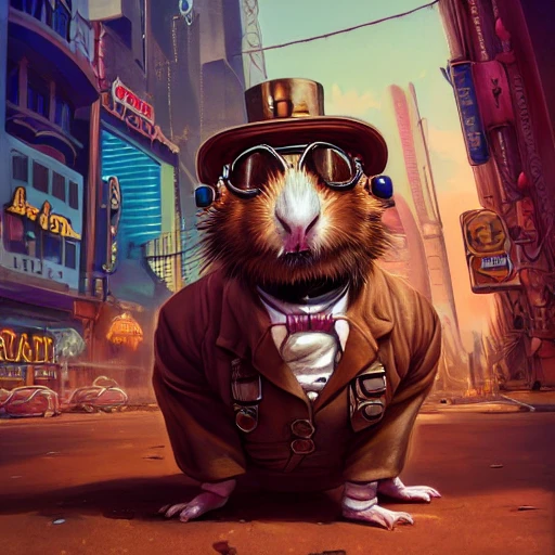 Portrait of a steampunk guinea pig in las vegas, by Arai Yoshimu ...