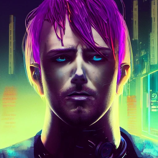 portrait of a cyberpunk guy with cyberimplants, random clothes ...