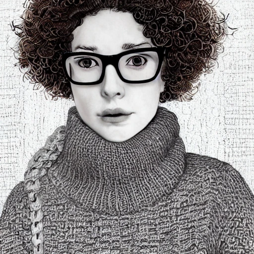 adult, (pale sleep deprived geek girl), (pale), (sleep deprivation), circles under the eyes, panda eyes,  ((curly hair,))  wearing glasses and sweater dress, perfect face, ((detailed eyes)),  (( detailed pupils)),  slightly muscular,  fit,  full body shot,  sitting in a cafe, intricate,  detailed, (line art), insanely high res, 8K, HD, ((WLOP)), rossdraws, artgerm, (((vivid colors))), Chaïm Soutine,, Felix Octavius Carr Darley, Cartoon