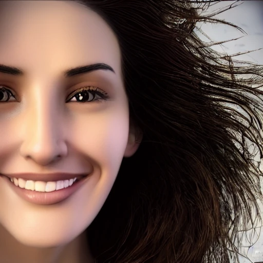 1girl, a female anatomy of a really perfect latina woman beautiful woman smiling, medium shot, masterpiece, look at viewer, {{beautiful detailed face}}, perfect face, {{perfect eyes}}, perfect lips, extremely detailed, background 8K display screen, Film Grain, Post Processing, Epic Cinematics, Octane Rendering, Noise Removal, Redshift Style