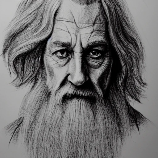 Gandalf - Drawing with White Charcoal Portrait 