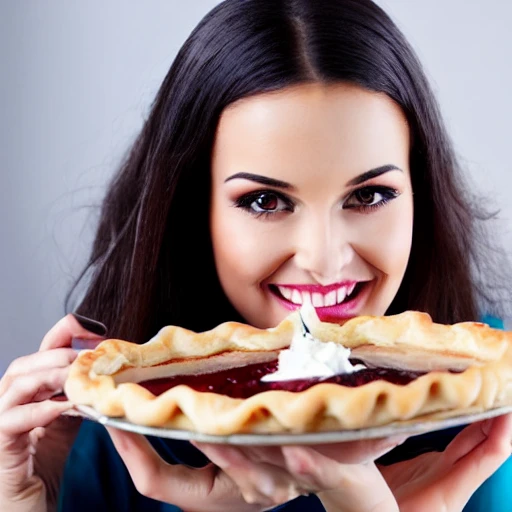 beautiful young woman eating pie
