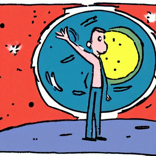 a man holding the universe, Cartoon
