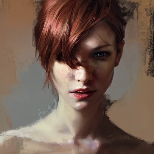 Academic figurative painting by Jeremy Mann, Rutkowski, Rey Artgerm, intricate details, portrait, face, close-up, illustration, UHD, 4K, emerald eyes with details, blonde, very beautiful, bright, slender, red hair and very fair skin, realistic skin, smooth skin, lots of light, with shadows, freckles 