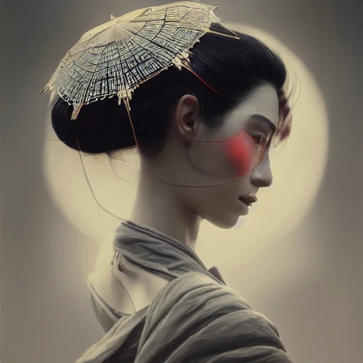 redshift style, a real perfect female body of beautiful Geisha, perfect face, intricate, elegant, highly detailed, trending on artstation, by Tom Bagshaw and Seb McKinnon, 150mm portrait, photography, epic cinematic, octane render , denoise, photograph with a Hasselblad H3DII, extremely detailed, DOF,, Oil Painting
