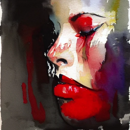 , Water Color fat woman with red lips by jeremy mann
