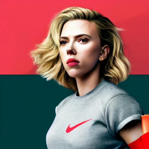 Scarlett Johansson wearing nike sneaker, HD, 8K, Photoshoot, Realistic, Detailed and Intricate