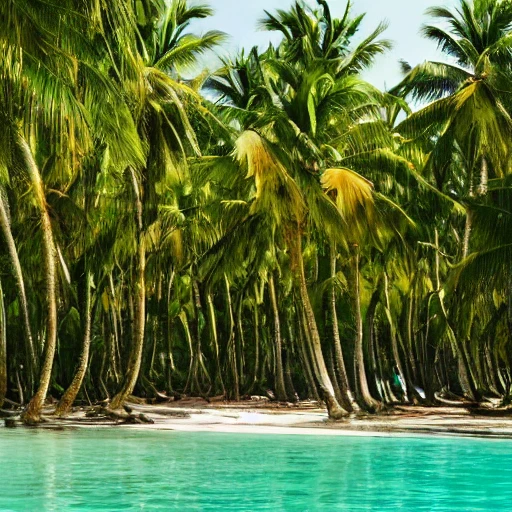 Looking at a beautiful tropical beach through a palm forest pastoral