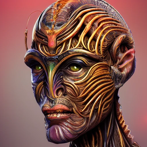 Professional painting of a humanoid alien with exotic features, intricate details, face, portrait, headshot, illustration, UHD, 4K