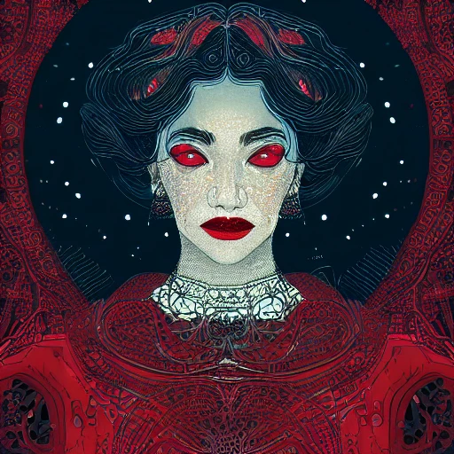 Portrait of old woman with red lips,  w intricate, elegant, glowing lights, highly detailed, digital painting, artstation, concept art, sharp focus, illustration, art by victo ngai, inking lines,  Pencil Sketch