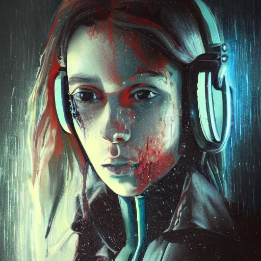 painting of a young girl, wearing an oversized jacket, listening outdoor music with on a old radio in postapocalyptic London, cyberpunk, highly detailed face, color splash, nostalgic lighting, unreal engine 5, by ruan jia, by yoshitaka amano, by greg rutkowski, by jeremyg lipkinng, by artgerm,, Pencil Sketch, Pencil Sketch