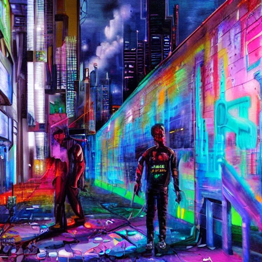 cyberpunk, street art, Oil Painting, Trippy