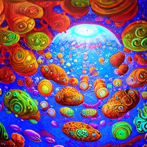 village fantastique dans une bulle sous la mer, Trippy, Oil Painting