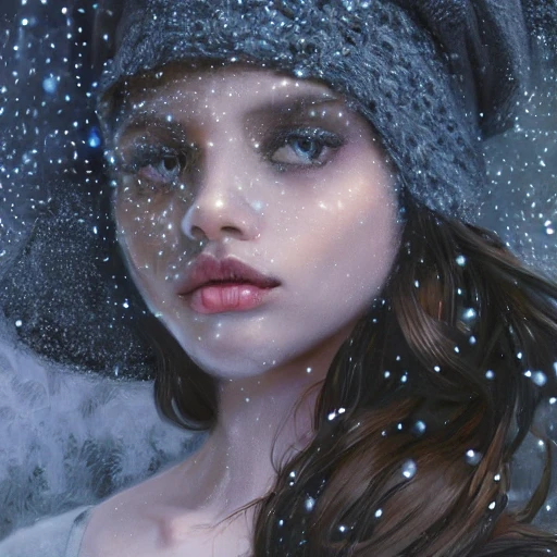 very attractive Black princess, sapphire cable knit sweater and lacey Chanel hat, background snowy woods and moonlight head and shoulders portrait, 8k resolution concept art portrait by Greg Rutkowski, Artgerm, WLOP, Alphonse Mucha dynamic lighting hyperdetailed intricately detailed Splash art trending on Artstation triadic colors Unreal Engine 5 volumetric lighting