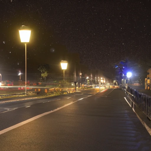 busy road, pedestrian only, night, night, lamp posts, city, trees,
4k