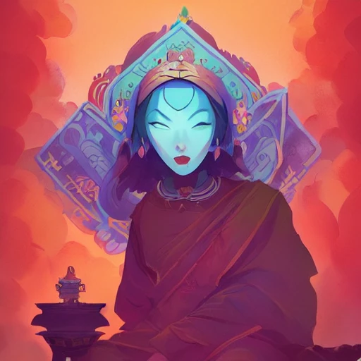 Tibetan Book of the Dead, in the Style of Artgerm and Charlie Bowater and Atey Ghailan and Mike Mignola, vibrant colors and hard shadows and strong rim light, Comic Cover Art, plain background, trending on artstation