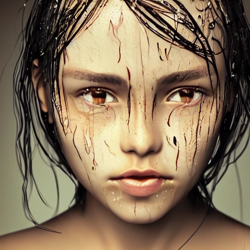 1girl, highly detailed wet face, highly detailed eyes, highly detailed lips, photograph, cinematic light