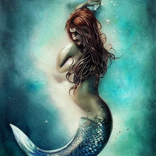 beautiful mermaid tattoo, black hair, tanned skin, sexy, cinematic pose, ink dropped in water by Tom Bagshaw and Seb McKinnon, shark, rococo details, post processing, painterly, book illustration watercolor granular splatter dripping paper texture, ink outlines, arcane style

